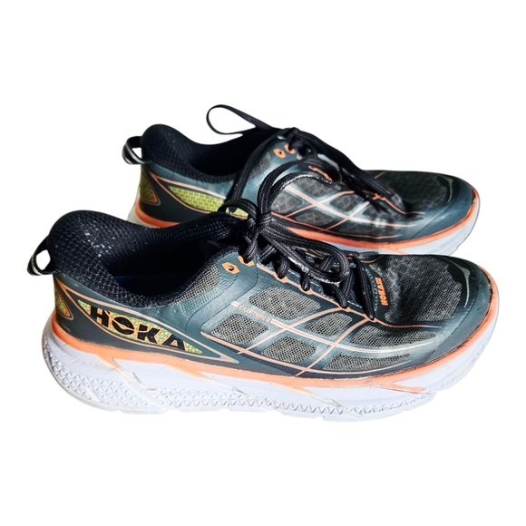 Women's Hoka One Clifton 2 Grey Neon Orange Athletic Sneaker Lace Up Size 9.5 - Picture 5 of 10